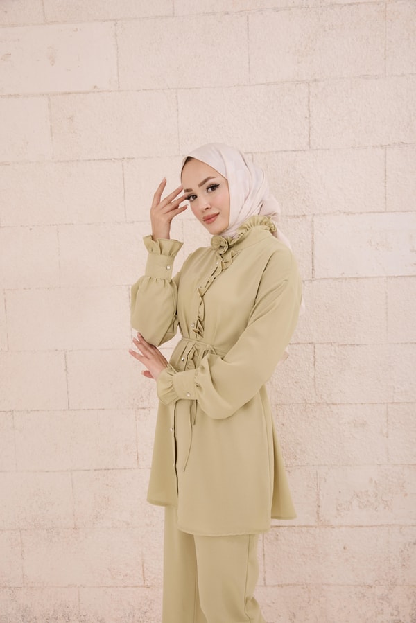 Doren Fırfır Detaylı Krep Takım - Mint