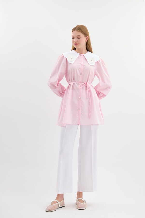 Eliza Yakalı Poplin Gömlek - Pembe