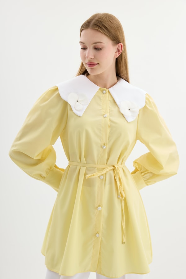 Eliza Yakalı Poplin Gömlek - Sarı