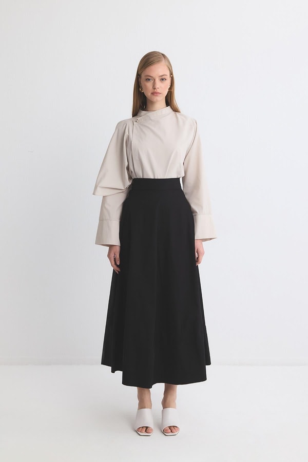 Gabardin Kloş Etek - Siyah