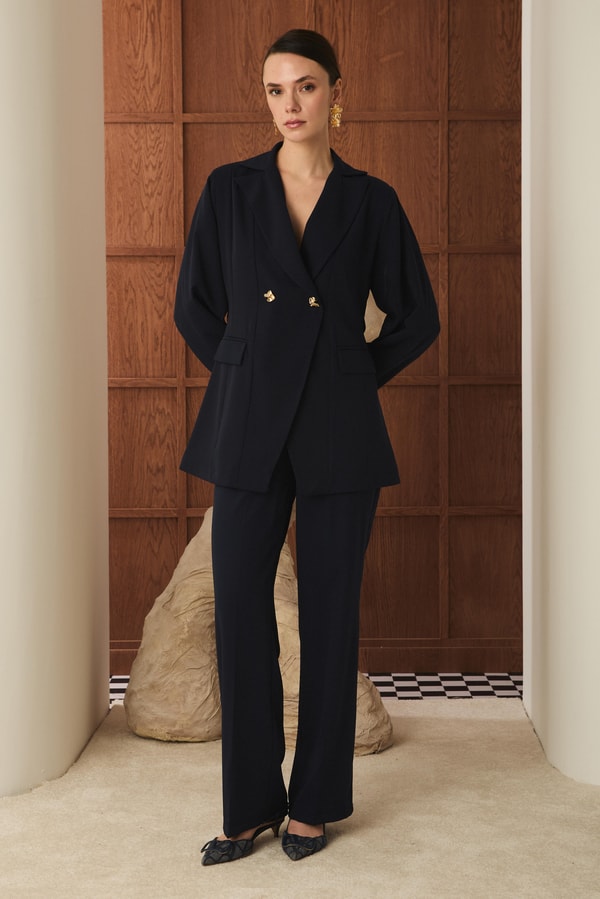 Gigi Belden Oturtmalı Blazer Ceket Takım - Lacivert
