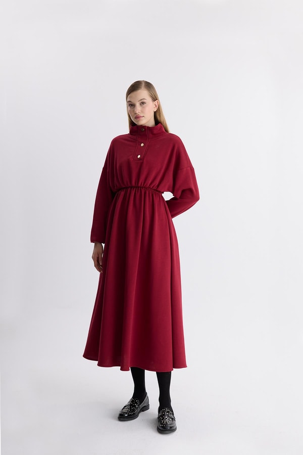 Haven Çıtçıtlı Sweat Elbise - Bordo
