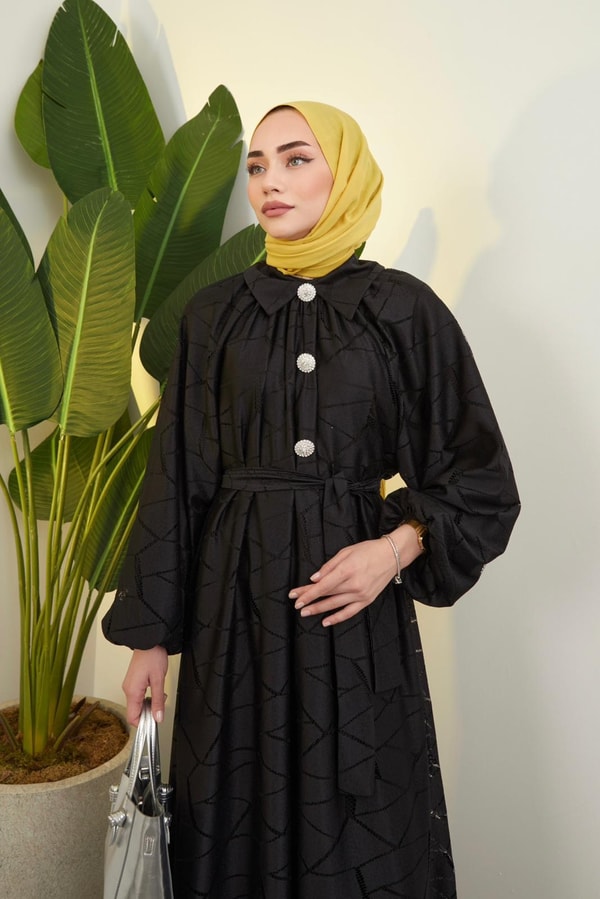 Helly Dantelli Elbise - Siyah