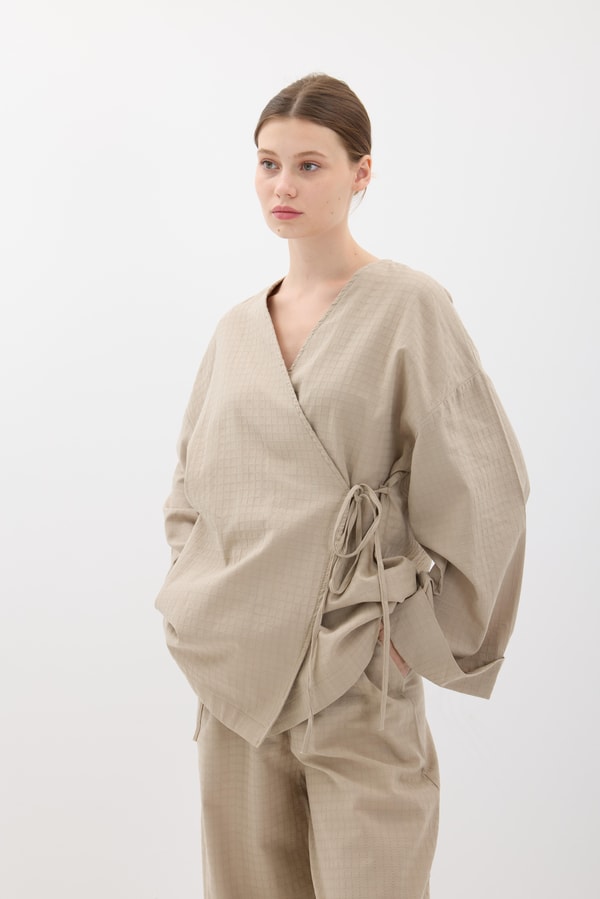 Kimono Pantolonlu Takım - Vizon