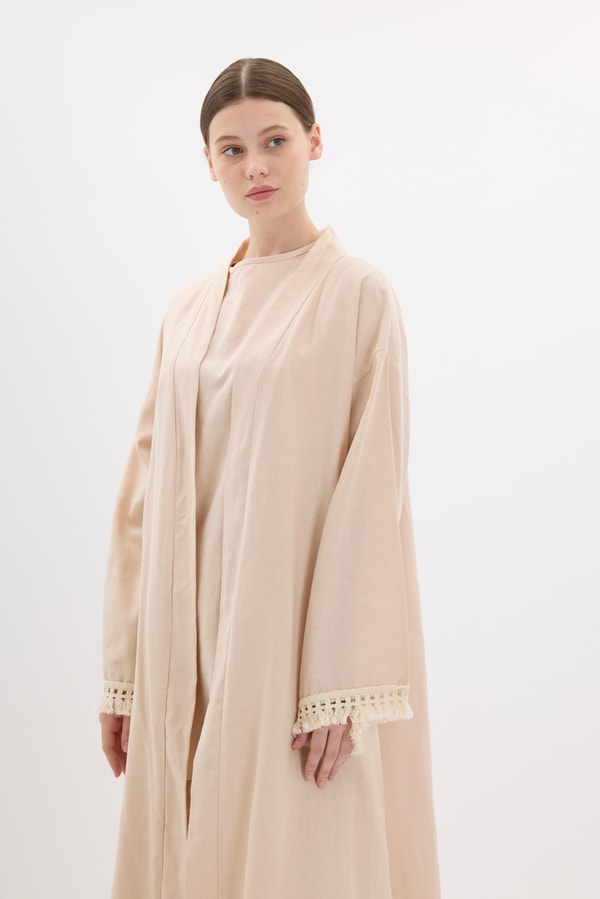 Kol Püskül Detaylı Kimono Takım - Bej