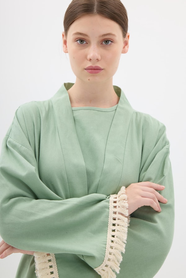 Kol Püskül Detaylı Kimono Takım - Haki