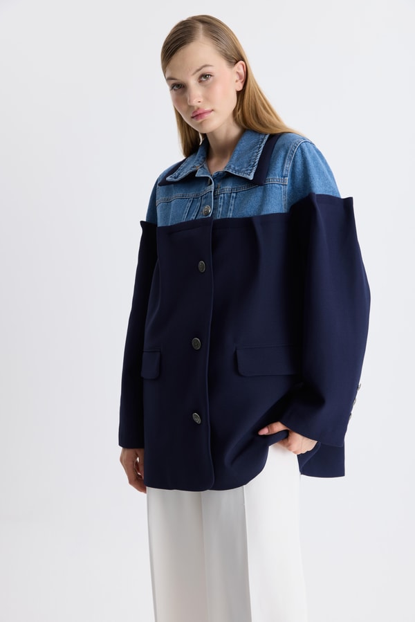 Kot Detaylı Blazer Ceket - Lacivert