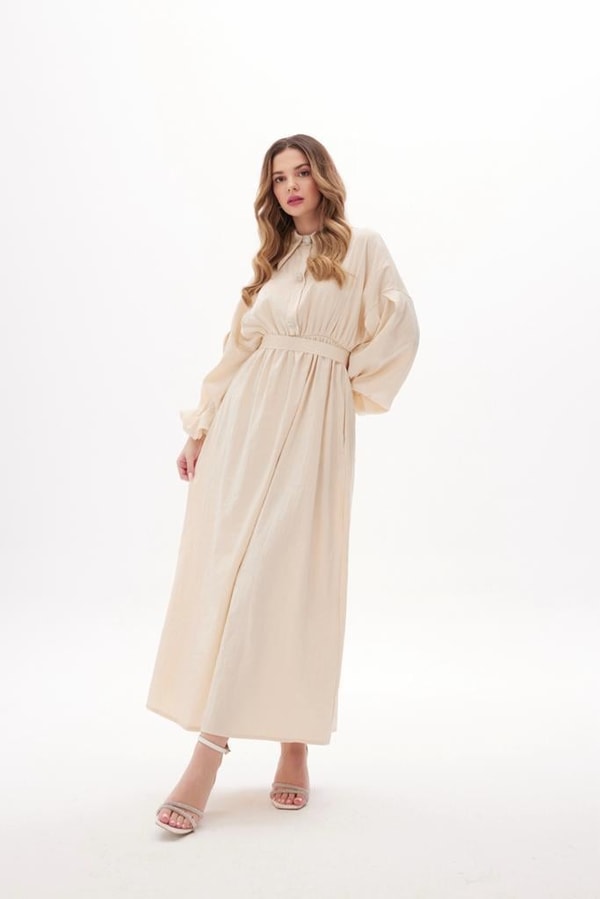 Lady Taş Detaylı Elbise - Bej