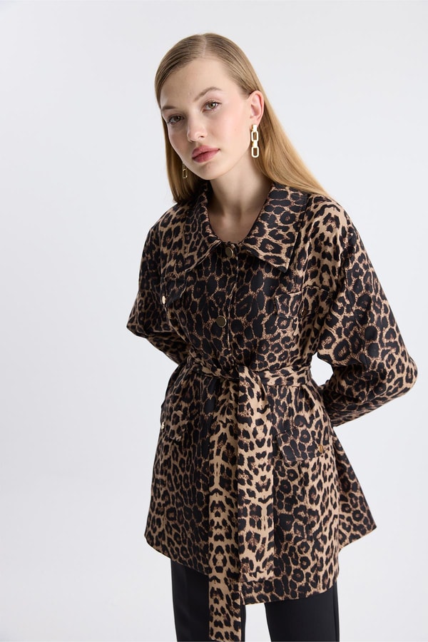 Leopar Desen Ceket - Açık