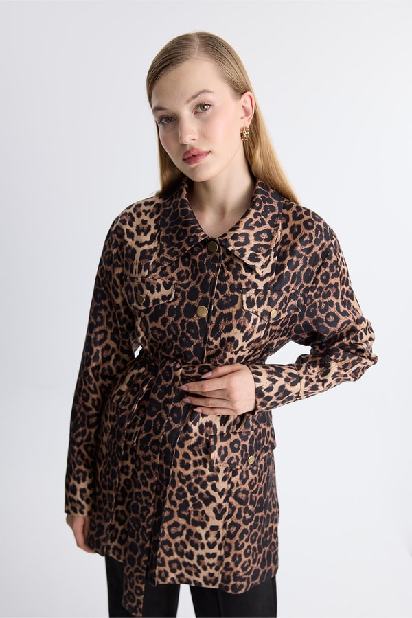 Leopar Desen Ceket - Koyu