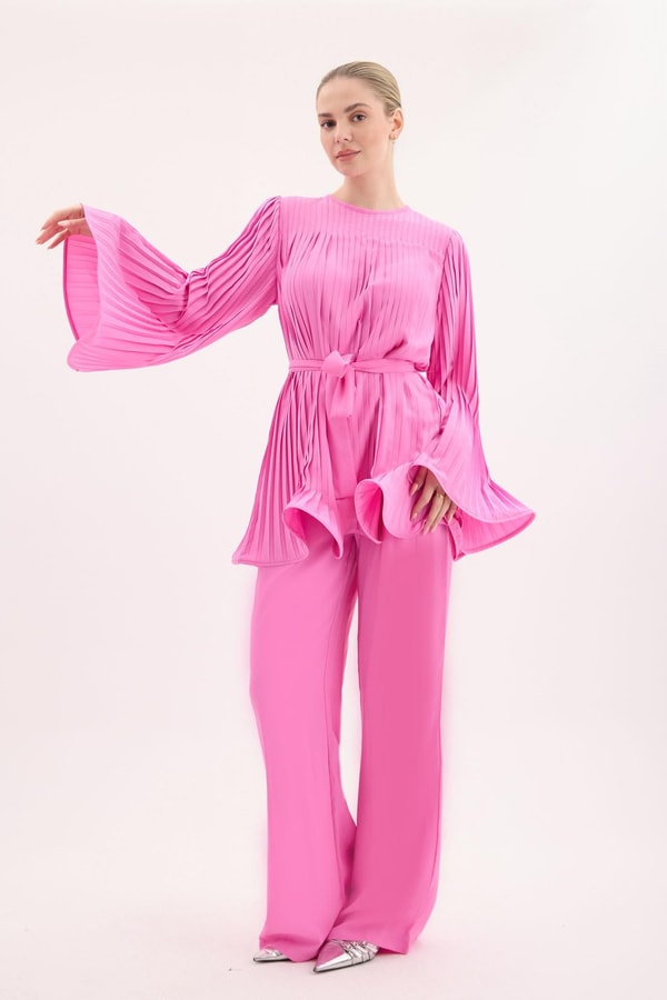 Lime Krep Piliseli Takım - Pembe