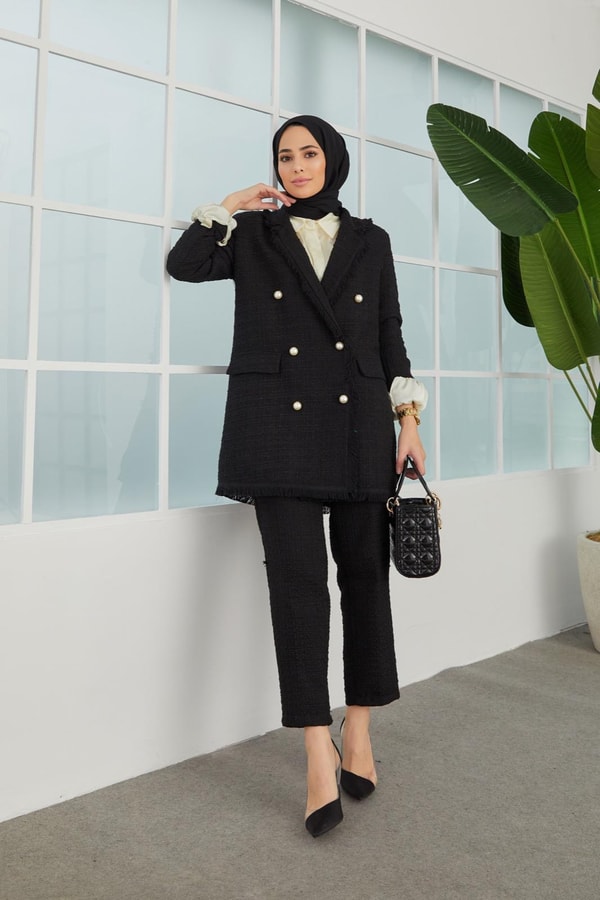 Loretta Tüvit Ceket Takım - Siyah