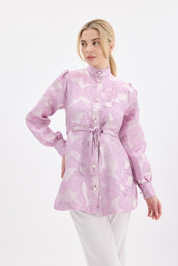 Mery Kendinden Desenli Jakar Ceket - Pembe