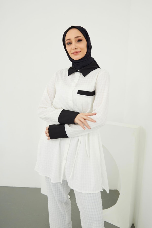 Nancy Gofre Cepli Takım - Beyaz