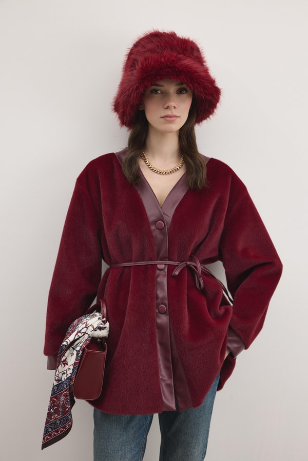 Nuvia Deri Patlı Kaban - Bordo