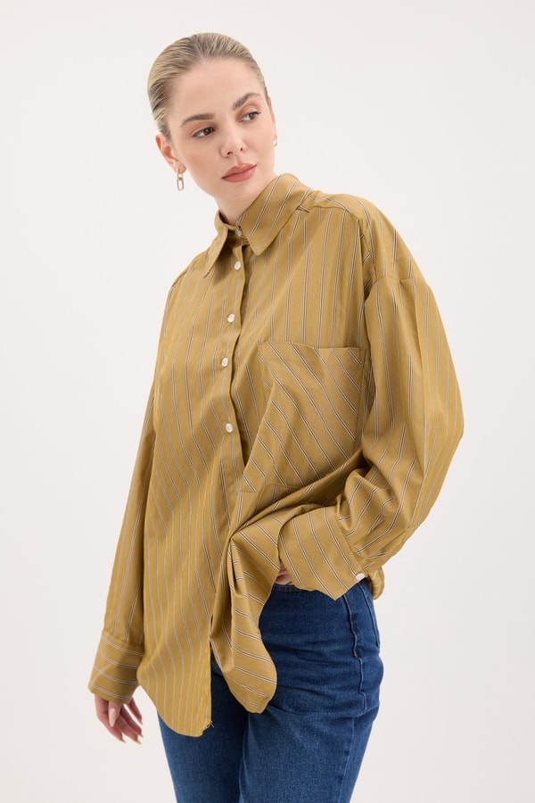 Oversize Dokuma Gömlek - Camel