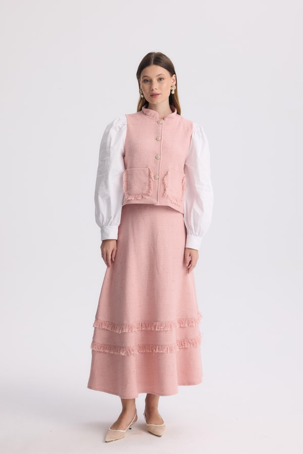 Pella Püskül Detay Etek Takım - Pembe