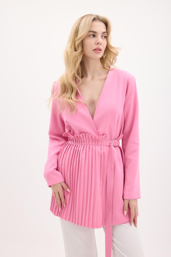 Pilise Aksesuarlı Blazer Ceket - Pembe
