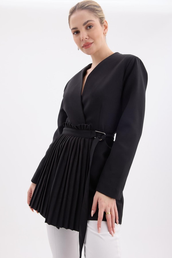Pilise Aksesuarlı Blazer Ceket - Siyah