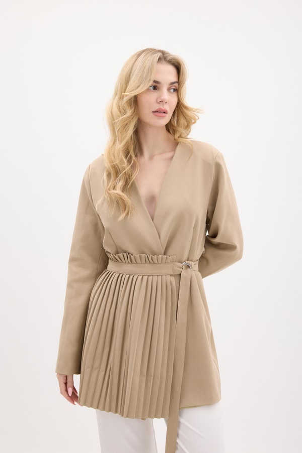 Pilise Aksesuarlı Blazer Ceket - Taş