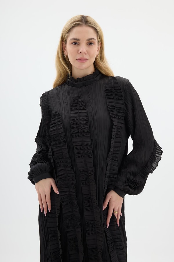 Piliseli Elbise - Siyah