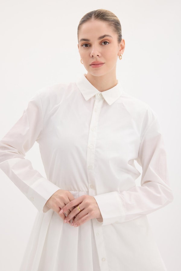 Piliseli Poplin Gömlek - Ekru