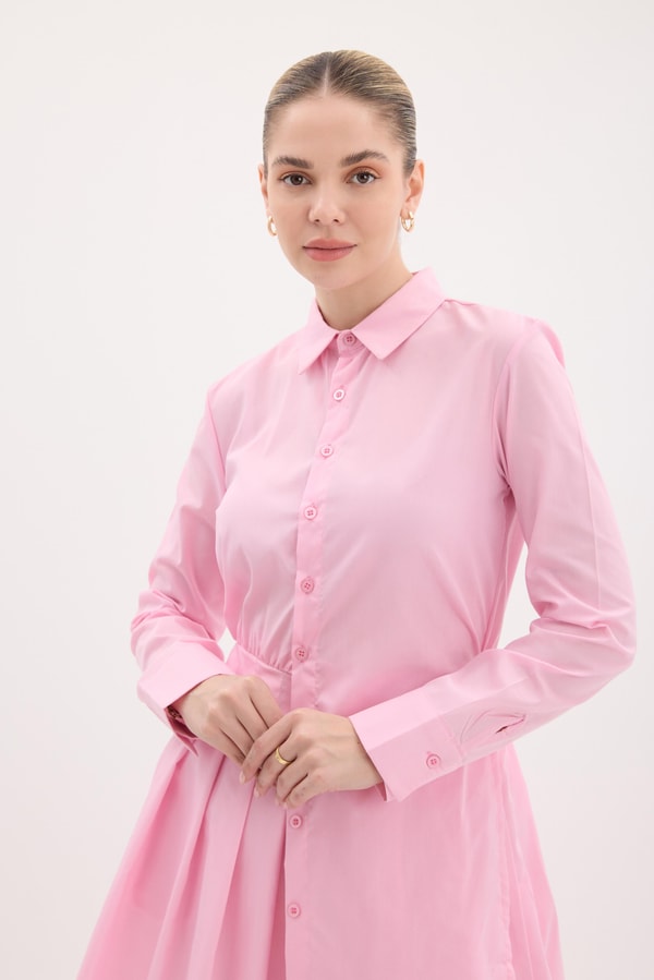 Piliseli Poplin Gömlek - Pembe