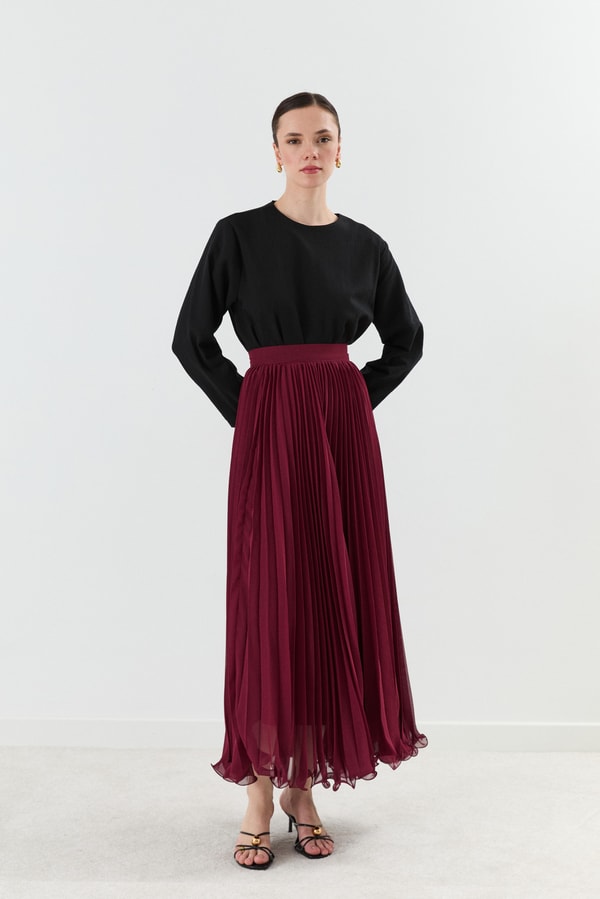 Pilisoley Şifon Etek - Bordo