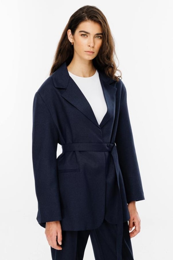 Premium Kemerli Blazer Ceket - Lacivert