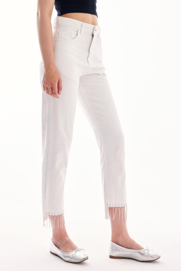 Püskül Detaylı Denim - Beyaz