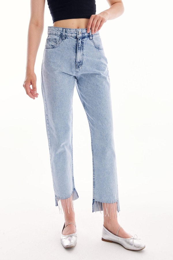 Püskül Detaylı Denim - Buz Mavisi