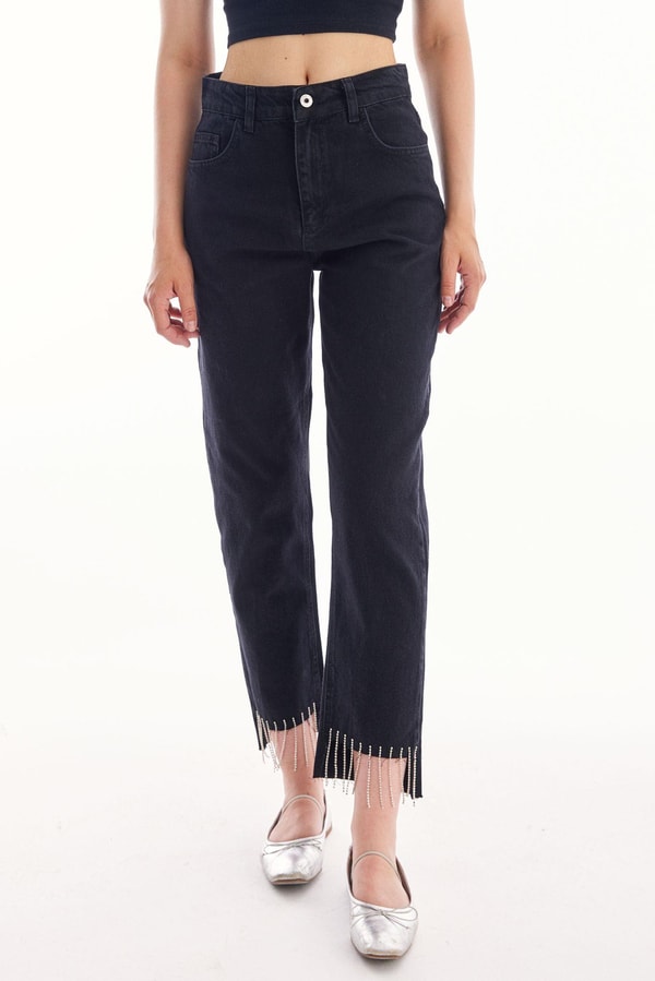 Püskül Detaylı Denim - Siyah