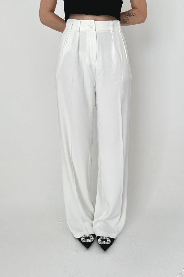 Regular Fit Kumaş Pantolon - Ekru