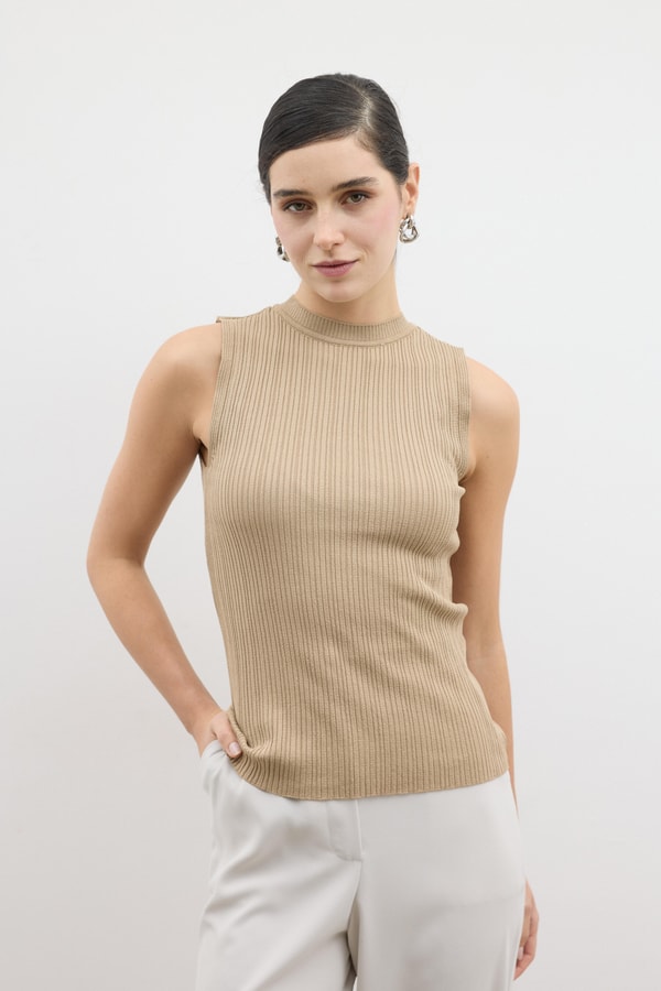 Ribana Kolsuz Triko Body - Camel