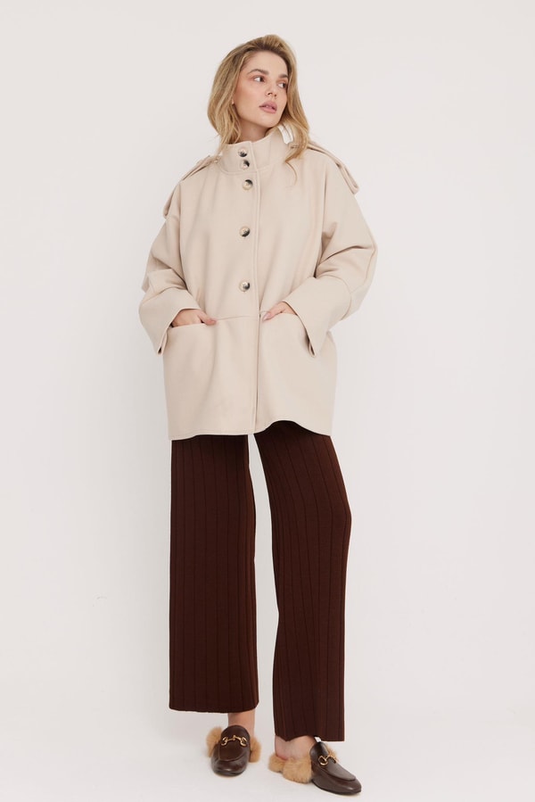 Robin Oversize Kaşe Ceket - Bej