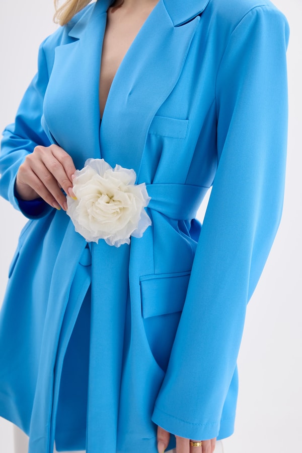 Rose Aksesuarlı Blazer Ceket - Mavi