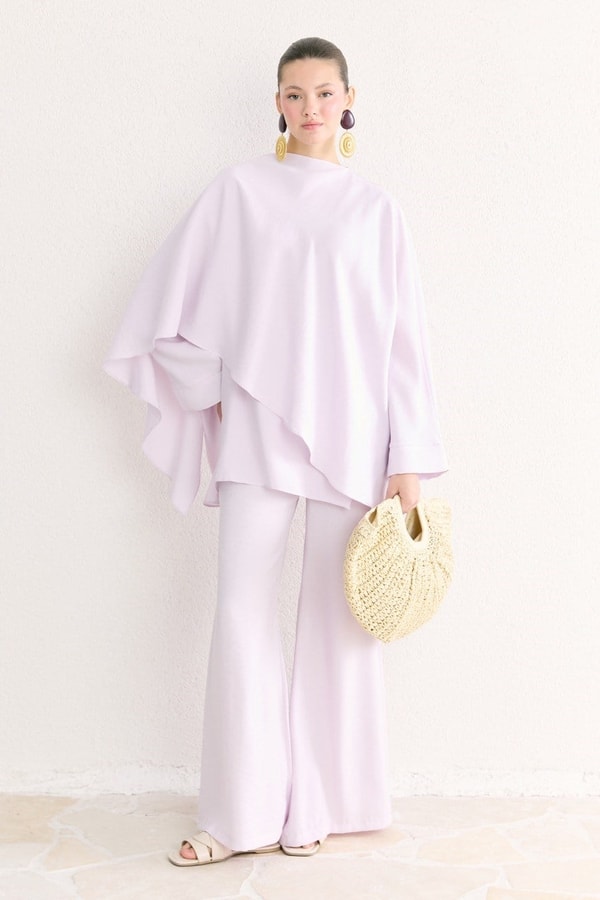 Şal Yaka Detaylı Pantolon Takım - Pembe