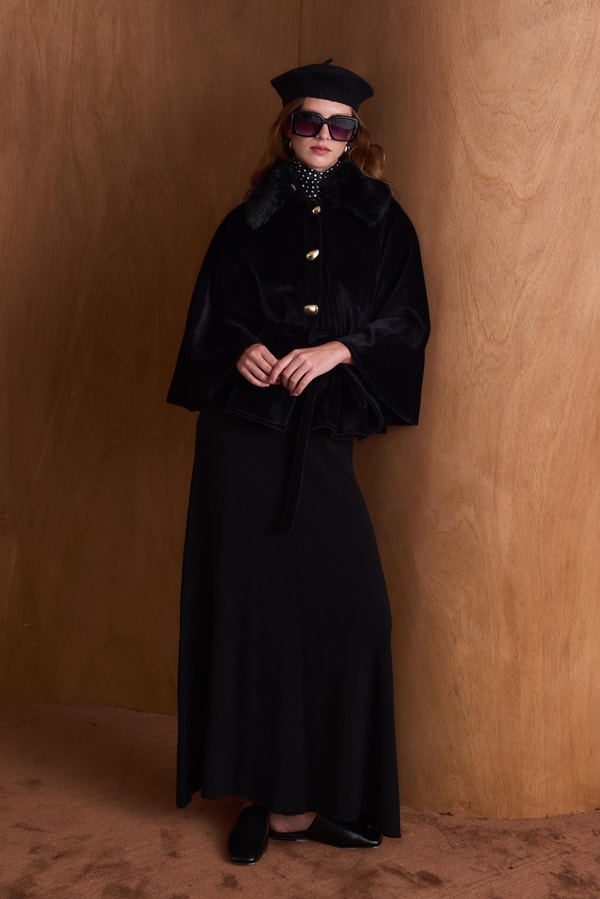 Suzana Yaka Kürklü Goldfox Kimono - Siyah