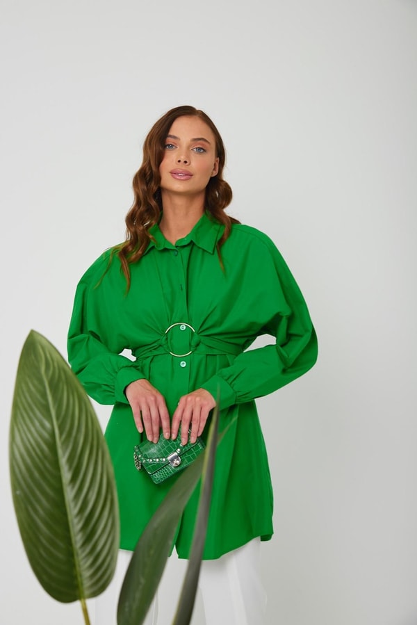 Thinner Poplin Yaka Detaylı Gömlek - Yeşil