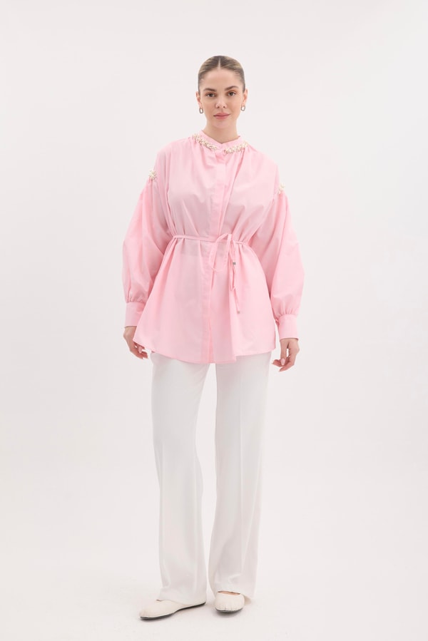 Tilda Kol İnci Detaylı Gömlek - Pembe