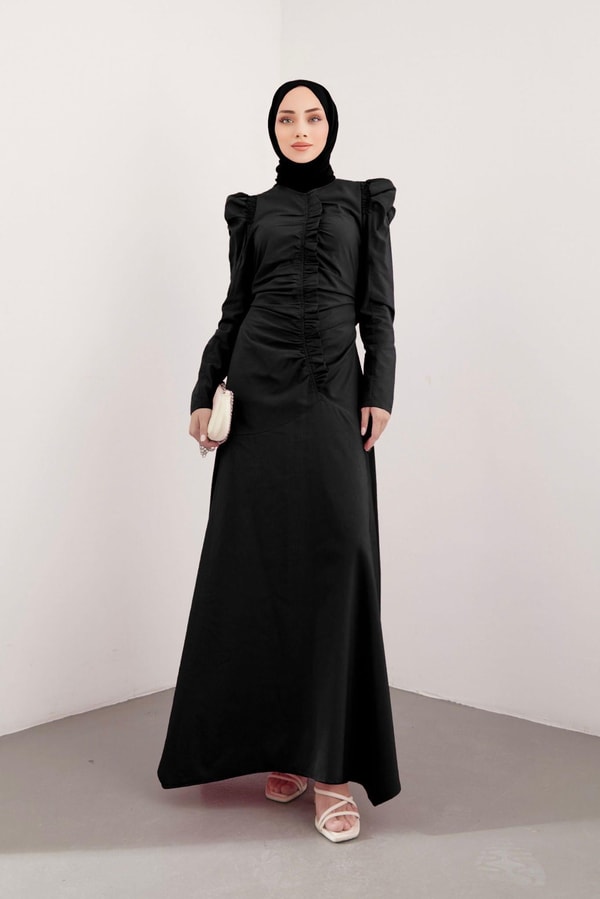 Ulla Büzgü Detaylı  Elbise - Siyah