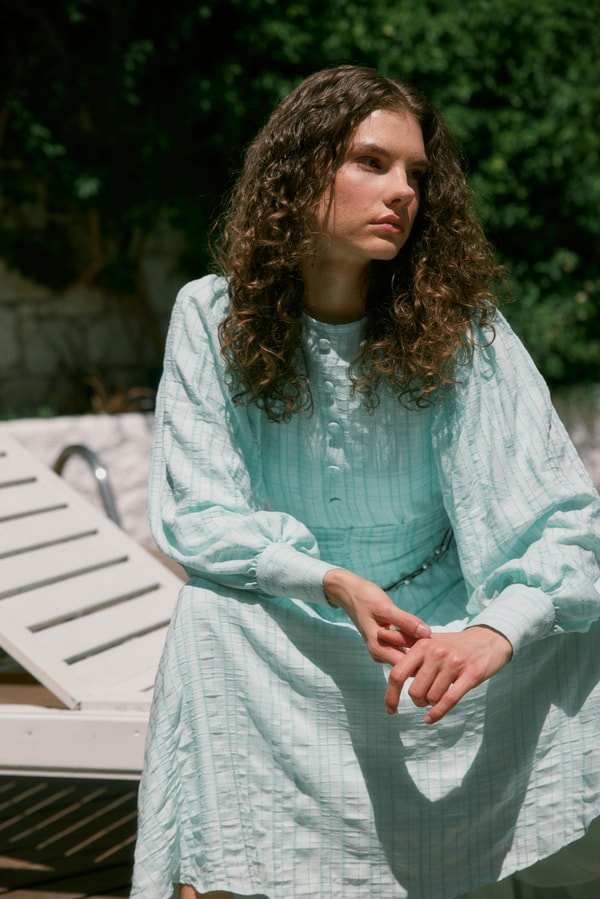Venna Düğme Detaylı Elbise - Mint