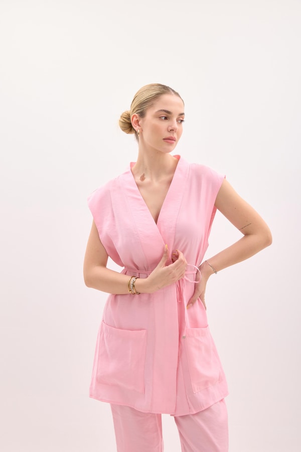 Yola Patlı Basic Yelek Takım - Pembe