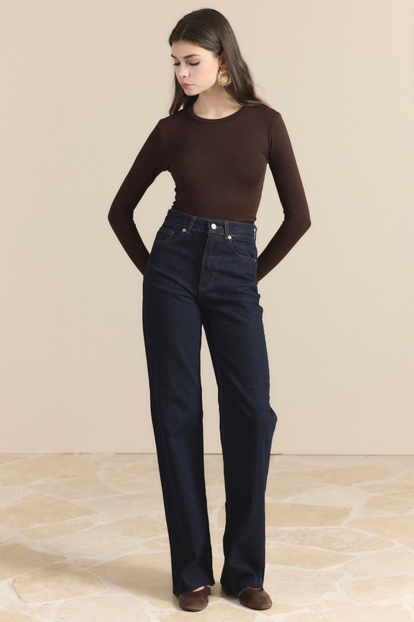Yüksek Bel Straight Kot Pantolon - Koyu Lacivert