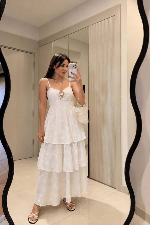 Accessory Beyaz Kat Kat Aksesuarlı Fisto Elbise
