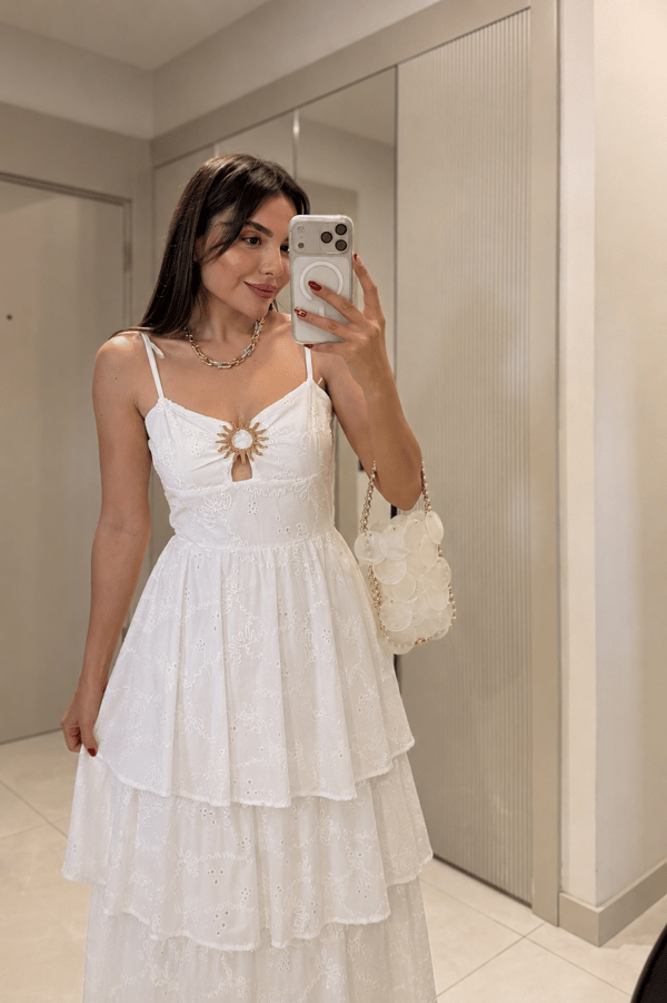 Accessory Beyaz Kat Kat Aksesuarlı Fisto Elbise
