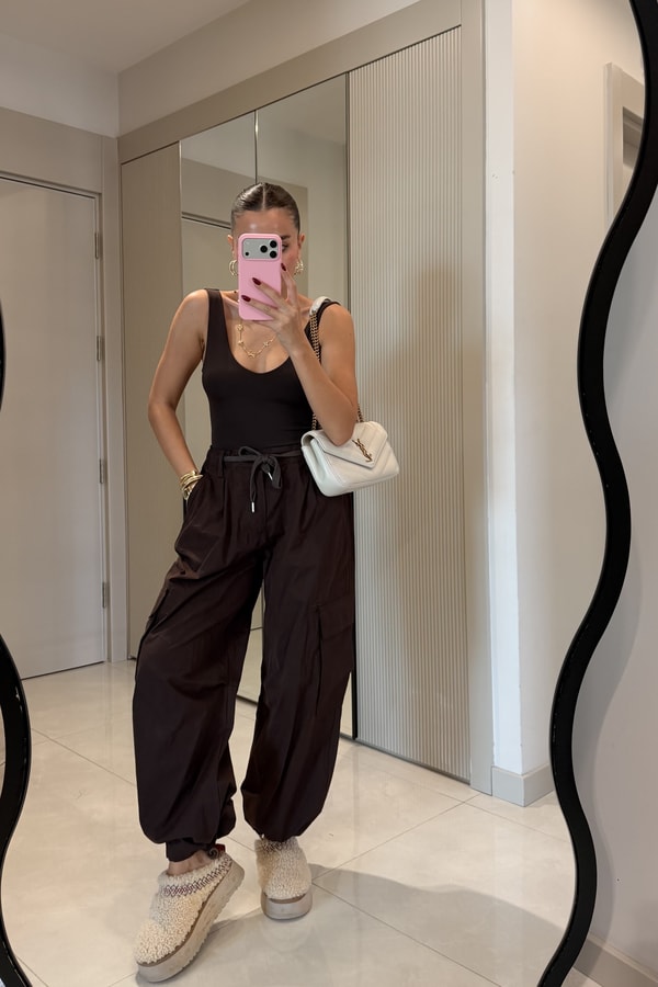 Adara Kahve Beli Bağcıklı Kargo Pantolon