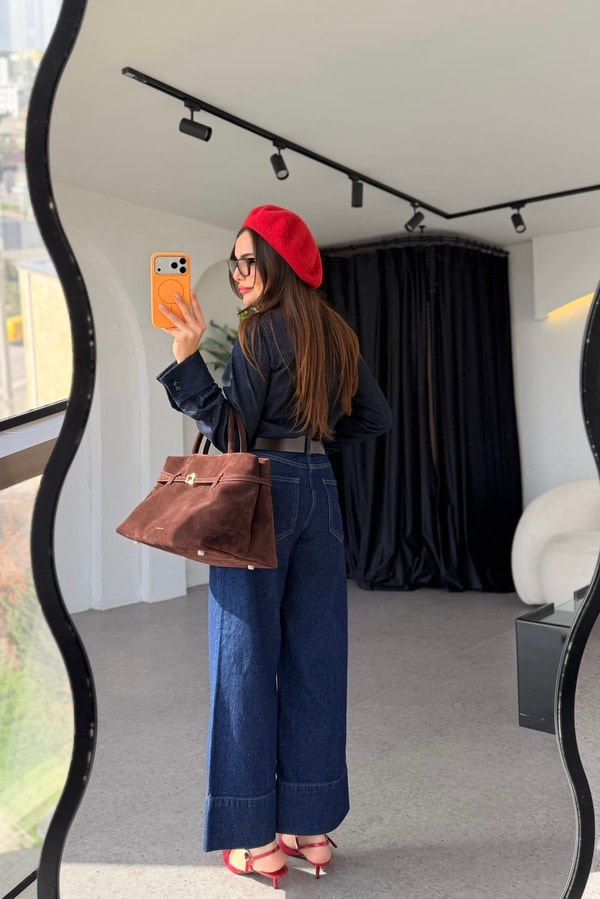 Adore Darkblue Çımalı Geniş Paça Jean