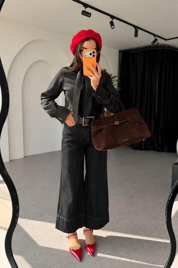 Adore Siyah Çımalı Geniş Paça Jean