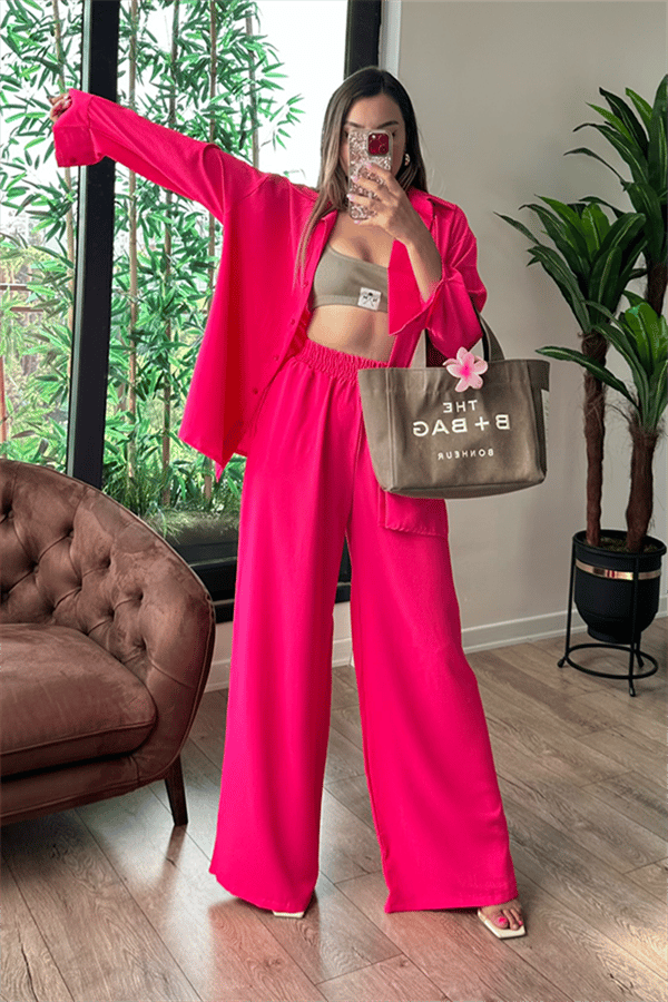 Alejandro neon pembe gömlekli premium takım